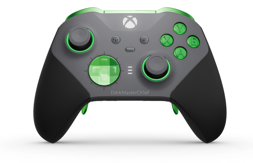 Xbox Elite Wireless Controller Series 2 – Core - Corps: Storm Gray + poignées caoutchoutées, BMD: À facettes, Velocity Green (métal), Arrière: Storm Gray + poignées caoutchoutées
