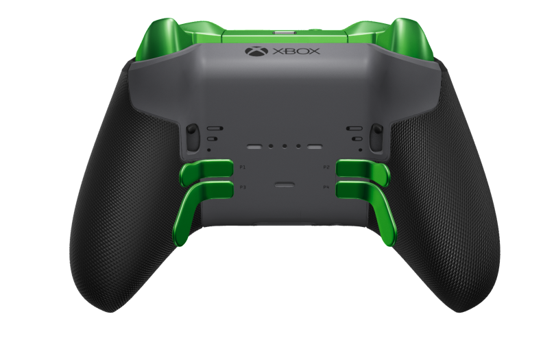 Xbox Elite Wireless Controller Series 2 – Core - Corps: Storm Gray + poignées caoutchoutées, BMD: À facettes, Velocity Green (métal), Arrière: Storm Gray + poignées caoutchoutées