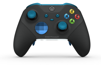 Xbox Elite Wireless Controller Series 2 – Core - Corps: Carbon Black + poignées caoutchoutées, BMD: Facette, Photon Blue (métal), Arrière: Robot White + poignées caoutchoutées