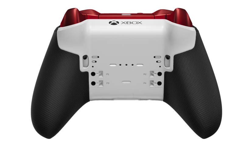 Xbox Elite Wireless Controller Series 2 - Core - 몸체: 펄스 레드 + 고무 코팅 그립, 방향 패드: 패싯, 브라이트 실버(메탈), 뒤로: 로봇 화이트 + 고무 코팅 그립