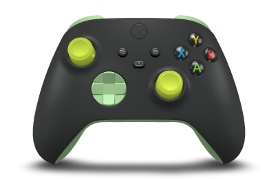 Controller with Carbon Black body, Soft Green D-pad, and Electric Volt thumbsticks - front view