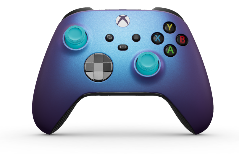 Xbox Wireless Controller - Hoofdtekst: Stellar Shift, D-Pads: Stormgrijs (metallic), Duimsticks: Libelleblauw