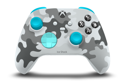 Controller with Arctic Camo body, Glacier Blue D-pad, and Dragonfly Blue thumbsticks - front view