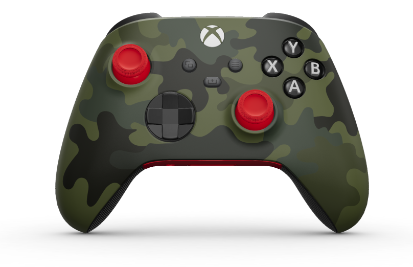 Xbox Wireless Controller - Cuerpo: Forest Camo, Crucetas: Negro carbón, Palancas de mando: Rojo radiante