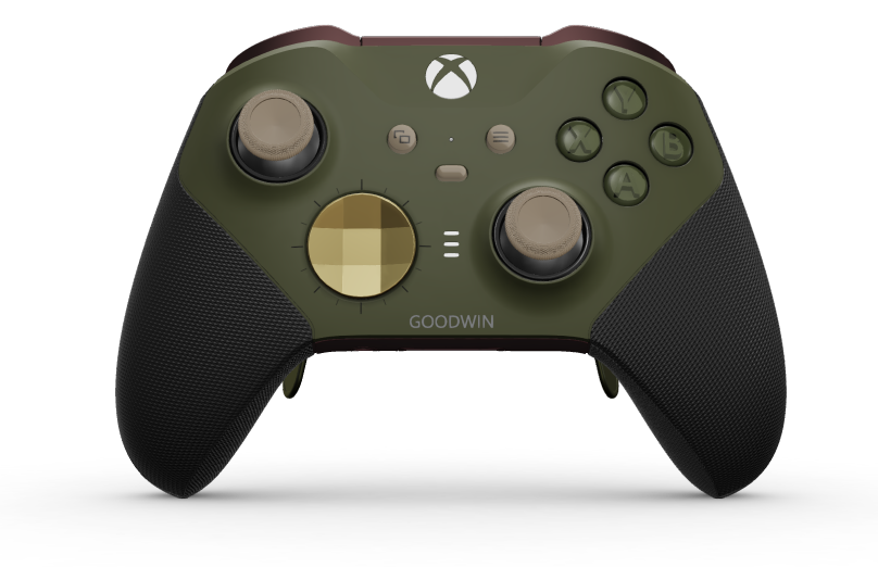 Xbox Elite Wireless Controller Series 2 - Core - Corps: Nocturnal Green + poignées caoutchoutées, BMD: À facettes, Hero Gold (métal), Arrière: Garnet Red + poignées caoutchoutées