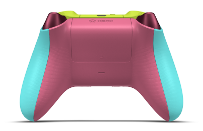 Controller with Glacier Blue body, Deep Pink (Metallic) D-pad, and Retro Pink thumbsticks - back view