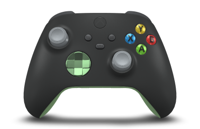Controller con corpo Nero carbone, croce direzionale Verde tenue (metallico) e levette Grigio cenere - Vista frontale