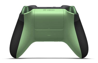 Controller with Carbon Black body, Soft Green (Metallic) D-pad, and Ash Grey thumbsticks - back view