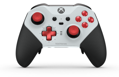 Bezprzewodowy kontroler Xbox Elite Series 2 — Core - Body: Robot White + Rubberized Grips, D-pad: Cross, Pulse Red (Metal), Back: Robot White + Rubberized Grips