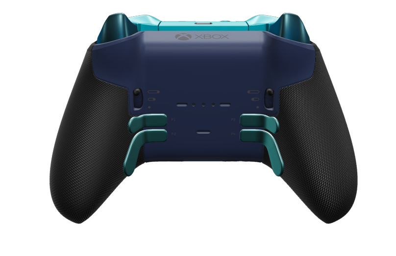Xbox Elite ワイヤレスコントローラー シリーズ 2 - Core - Hoveddel: Stødblå + gummigreb, D-blok: Facetteret, grøn (metal), Bagside: Midnatsblå + gummigreb