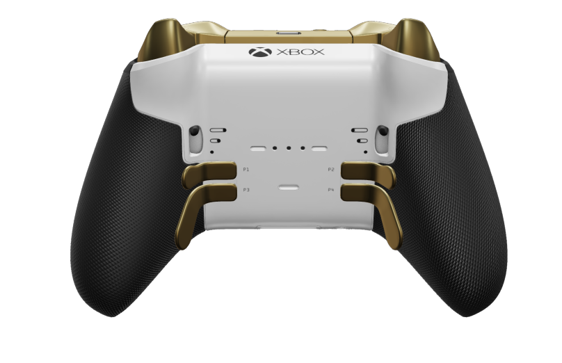 Xbox Elite Wireless Controller Series 2 - Core - Hoveddel: Robothvid + gummigreb, D-blok: Facetteret, guldfarvet (metal), Bagside: Robothvid + gummigreb
