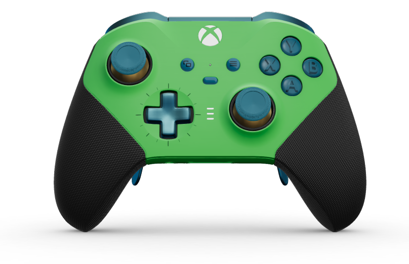 Xbox Elite Wireless Controller Series 2 - Core - Behuizing voorzijde: Velocity-groen + rubberen handvatten, D-pad: Kruis, mineraalblauw (metallic), Behuizing achterzijde: Velocity-groen + rubberen handvatten