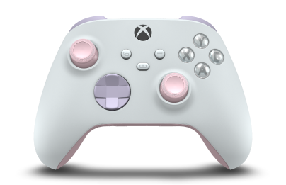 Controller with Robot White body, Soft Purple D-pad, and Soft Pink thumbsticks - front view