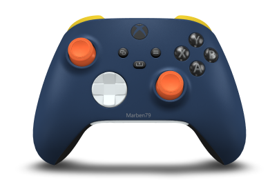 Controller with Midnight Blue body, Robot White D-pad, and Zest Orange thumbsticks - front view