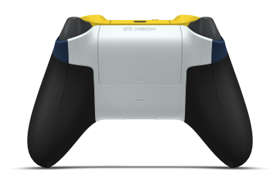 Controller with Midnight Blue body, Robot White D-pad, and Zest Orange thumbsticks - back view