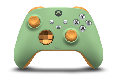 Controller with Soft Green body, Soft Orange (Metallic) D-pad, and Soft Orange thumbsticks - front view