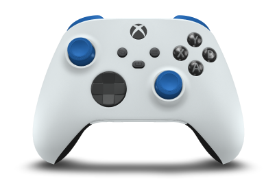 Controller with Robot White body, Carbon Black D-pad, and Shock Blue thumbsticks - front view
