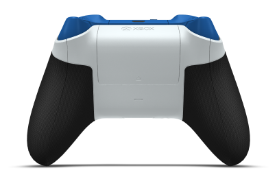 Controller with Robot White body, Carbon Black D-pad, and Shock Blue thumbsticks - back view