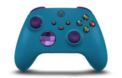 Controller with Mineral Blue body, Astral Purple (Metallic) D-pad, and Astral Purple thumbsticks - front view