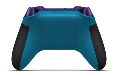 Controller with Mineral Blue body, Astral Purple (Metallic) D-pad, and Astral Purple thumbsticks - back view