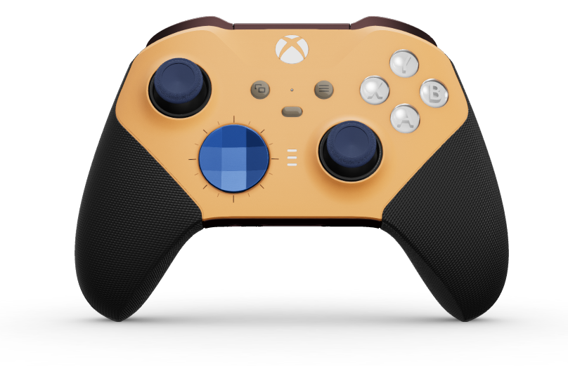 Xbox Elite Wireless Controller Series 2 - Core - Body: Soft Orange + Rubberized Grips, D-pad: Facet, Photon Blue (Metal), Back: Garnet Red + Rubberized Grips