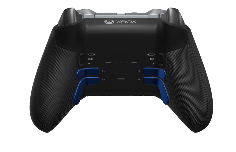 Xbox Elite Wireless Controller Series 2 - Core - Behuizing voorzijde: Carbonzwart + rubberen handvatten, D-pad: Gefacetteerd, fotonblauw (metaal), Behuizing achterzijde: Carbonzwart + rubberen handvatten