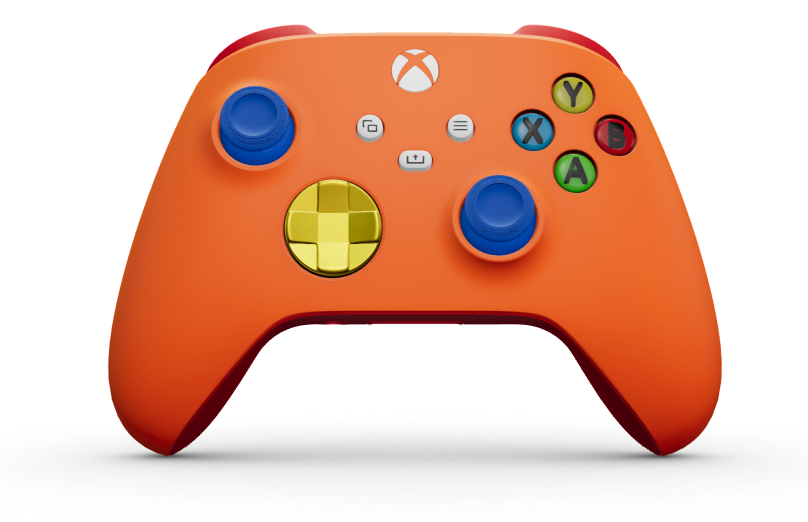Xbox Wireless Controller - Corps: Zest Orange, BMD: Lightning Yellow (métallique), Joysticks: Shock Blue
