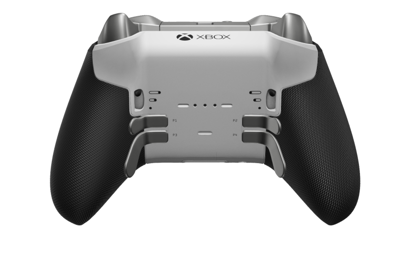 Xbox Elite Wireless Controller Series 2 - Core - Corps: Robot White + poignées caoutchoutées, BMD: À facettes, Bright Silver (métal), Arrière: Robot White + poignées caoutchoutées