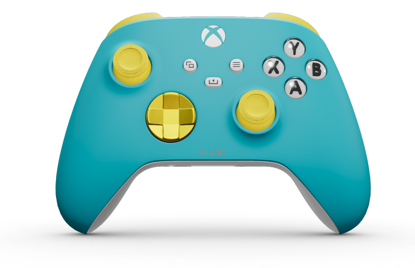 Xbox Wireless Controller - 몸체: 드래곤플라이 블루, 방향 패드: 라이트닝 옐로(메탈릭), 엄지스틱: 라이트닝 옐로우
