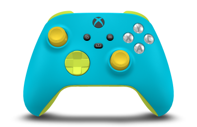 Mando inalámbrico Xbox - Framsida: Dragonfly Blue, Styrknappar: Citrongul, Styrspakar: Lighting Yellow