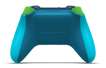 Controller with Dragonfly Blue body, Lighting Yellow D-pad, and Pulse Red thumbsticks - back view