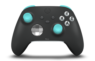 Xbox Wireless Controller - Body: Carbon Black, D-Pads: Bright Silver (Metallic), Thumbsticks: Glacier Blue