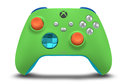 Xbox Wireless Controller - Tělo: Rychlá zelená, Řídicí kříže: Modrá (vážka-kovová), Palcové ovladače: Energická oranžová