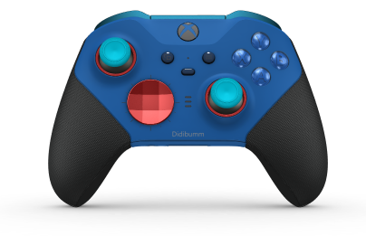 Xbox Elite Wireless Controller Series 2 – Core - Corpo: Azul Choque + Pegas em Borracha, Botão Direcional: Faceta, Vermelho Forte (Metal), Traseira: Azul Choque + Pegas em Borracha