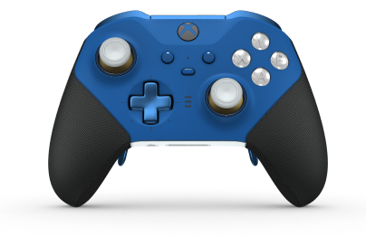 Xbox Elite Wireless Controller Series 2 – Core - Behuizing voorzijde: Shockblauw + rubberen handvatten, D-pad: Cross, Photon Blue (Metal), Behuizing achterzijde: Robotwit + rubberen handvatten