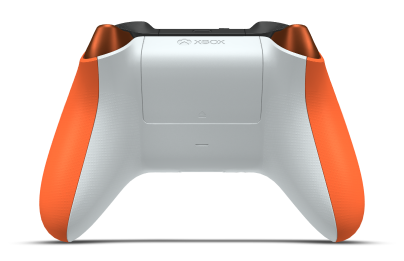 Controller with Zest Orange body, Ash Gray (Metallic) D-pad, and Robot White thumbsticks - back view