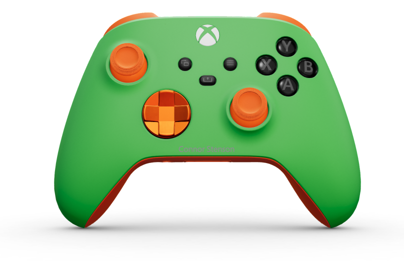 Xbox Wireless Controller - Body: Velocity Green, D-Pads: Zest Orange (Metallic), Thumbsticks: Zest Orange