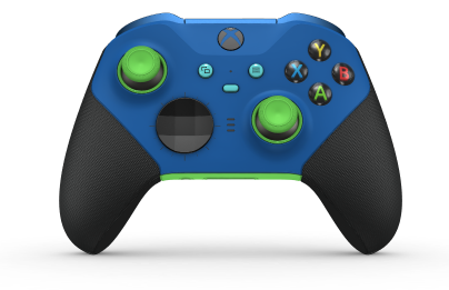 Mando inalámbrico Xbox Elite Series 2: básico - Behuizing voorzijde: Shockblauw + rubberen handvatten, D-pad: Facet, Carbon Black (Metal), Behuizing achterzijde: Velocity-groen + rubberen handvatten