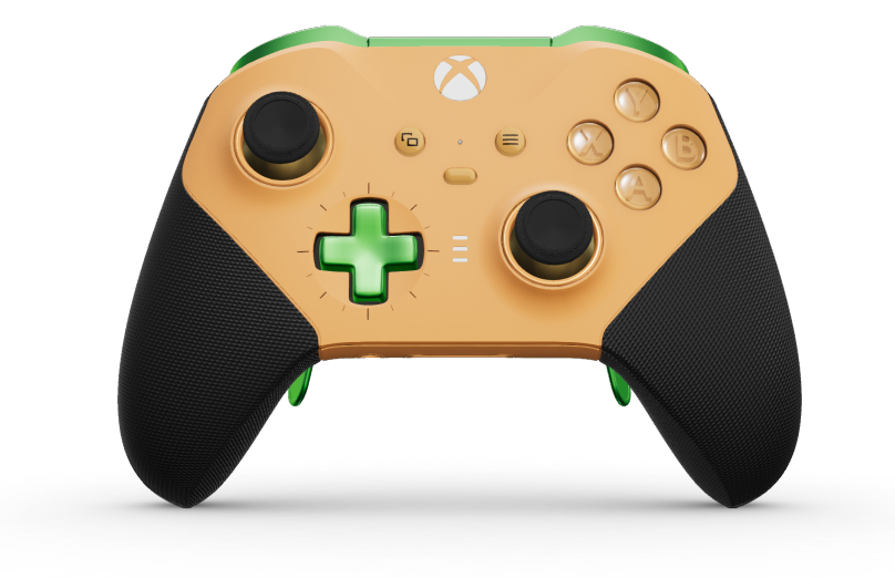 Langaton Xbox Elite Series 2 Core -ohjain - Body: Soft Orange + Rubberized Grips, D-pad: Cross, Velocity Green (Metal), Back: Soft Orange + Rubberized Grips
