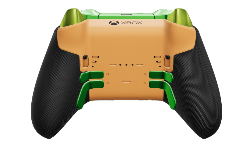 Langaton Xbox Elite Series 2 Core -ohjain - Body: Soft Orange + Rubberized Grips, D-pad: Cross, Velocity Green (Metal), Back: Soft Orange + Rubberized Grips