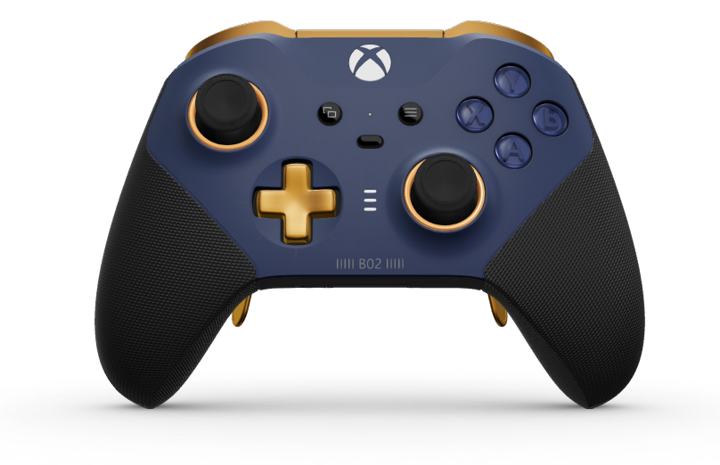Manette sans fil Xbox Elite Series 2 - Core - Behuizing voorzijde: Nachtblauw + rubberen handvatten, D-pad: Cross, Soft Orange (Metal), Behuizing achterzijde: Carbonzwart + rubberen handvatten