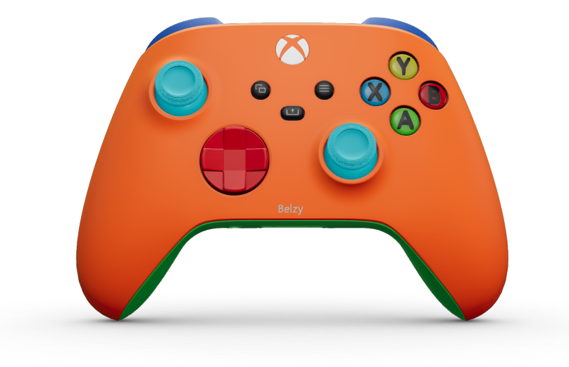 Xbox Wireless Controller - Corpo: Laranja Vibrante, Botões Direcionais: Vermelho Forte, Manípulos Analógicos: Azul Libélula