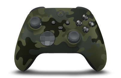 Controller with Forest Camo body, Storm Grey D-pad, and Storm Grey thumbsticks - front view