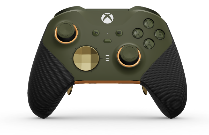 Xbox Elite Wireless Controller Series 2 - Core - Hoveddel: Nattegrøn + gummigreb, D-blok: Facetteret, guldfarvet (metal), Bagside: Blød orange + gummigreb