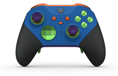 Xbox Elite Wireless Controller Series 2 - Core - Behuizing voorzijde: Shockblauw + rubberen handvatten, D-pad: Facet, Velocity Green (Metal), Behuizing achterzijde: Astralpaars + rubberen handvatten