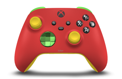 Controller with Pulse Red body, Velocity Green (Metallic) D-pad, and Lighting Yellow thumbsticks - front view