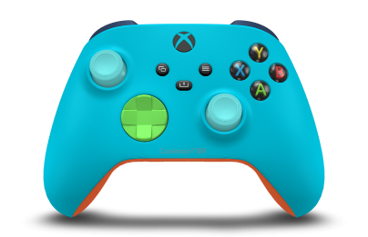 Xbox draadloze controller - Framsida: Dragonfly Blue, Styrknappar: Velocity-grön, Styrspakar: Glaciärblå