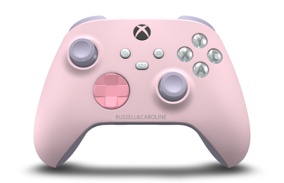 Controller with Soft Pink body, Retro Pink D-pad, and Soft Purple thumbsticks - front view