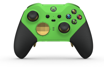 Bezdrátový ovladač Xbox Elite Series 2 – Core - Behuizing voorzijde: Velocity-groen + rubberen handvatten, D-pad: Facet, Gold Matte (Metal), Behuizing achterzijde: Velocity-groen + rubberen handvatten