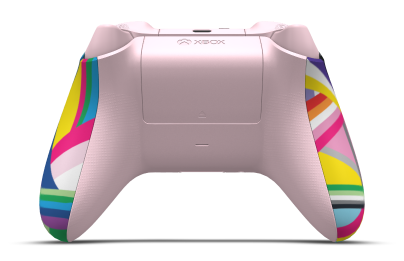 Controller with Pride body, Soft Pink D-pad, and Soft Pink thumbsticks - back view